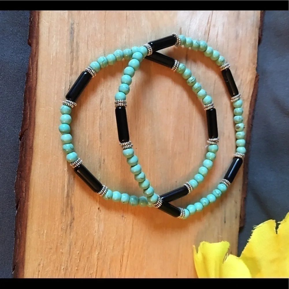 Mini “Tiffany” blue magnesite & obsidian bracelet